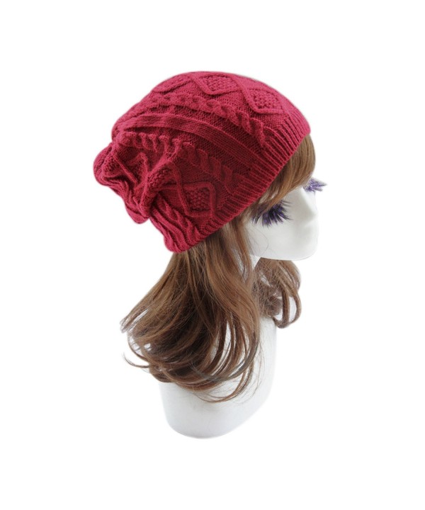 Yanekop Unisex Trendy Warm Beanie Chunky Soft Stretch Cable Knit Slouchy Hat - Red - CL12MY7FKQC