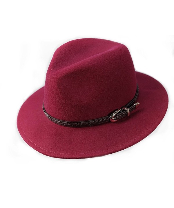 Verashome Wool Fedora Hat Women's Felt Panama Crushable Vintage Style With Leather Band - Jujube Red - C2189SKX2GU