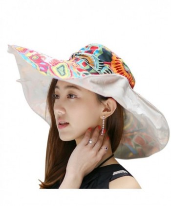 Women's Anti-UV Sun Protective Wide Brim Reversible Floppy Sun Hat Beach UPF 50+ - Off-white - C112DOPKR2F