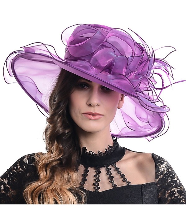 Women Leaves Organza Church Kentucky Derby Flat Hat - Violet - CE11WW7VYXX