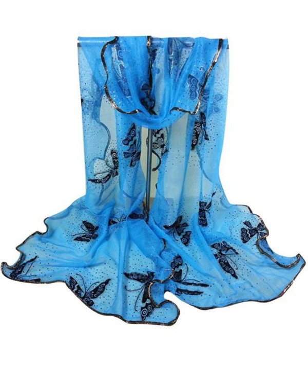 Hunzed Women Vintage Colorful Lace Gauze Butterfly Veil Scarf Shawl Wrap - Sky Blue - C212O51KOYY