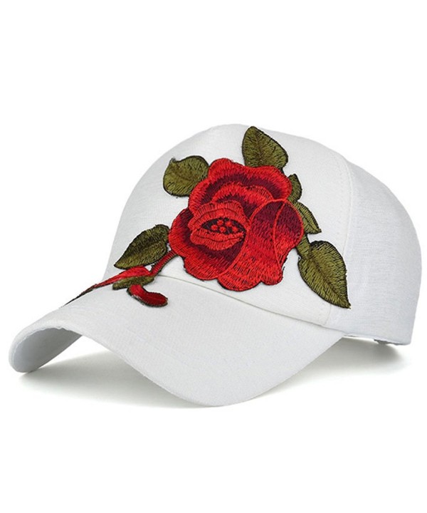 D-Sun Unisex Baseball Cap with Flower Embroidery Adjustable Leisure Casual Snapback Hat - White - C01825NCA2Z