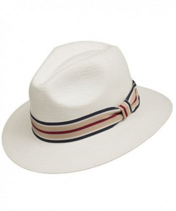 Ultrafino Trilby Straw Fedora Panama Hat ALL SIZES - White With Stripped Hatband - CP12FYIPGPX