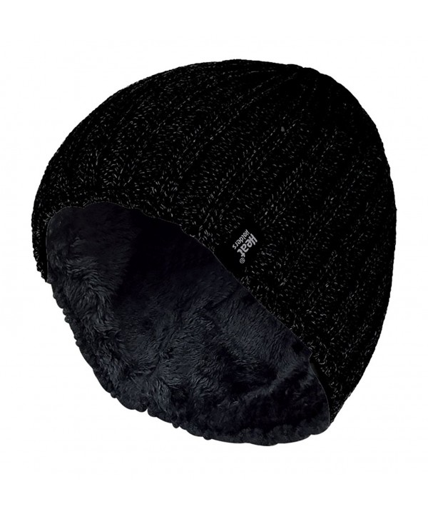 Men's Heat Holders Plain Ribbed Knitted 3.4 tog Thermal Winter Beanie Hat Black - CK11HQSEKB1