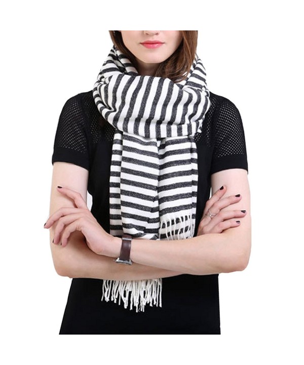 YAOSEN Classic Black and White Striped Scarf Warm Fringed Shawl - CH185A7KMZ2