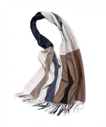 ZORJAR Wool Winter Scarf Mens Women Plaid Fashion Scarves Shawls and Wraps - Camel-blue Multistripe - CL186C67929