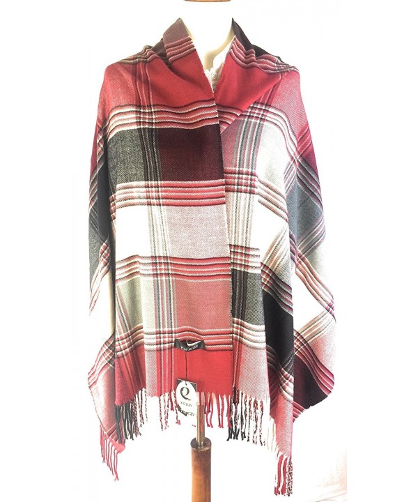 Fashion Blanket Scarf for Women - Premium Ladies Wraps Soft & Quality Shawl by TEZZI - Grey Red Plaid - C0188X28244