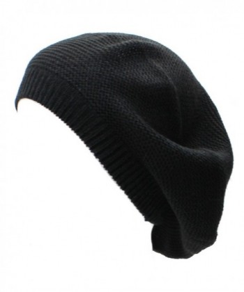 AN Beret Beanie Hat for Women Fashion Light Weight Knit Solid Color - Black - C312BZCTPEP