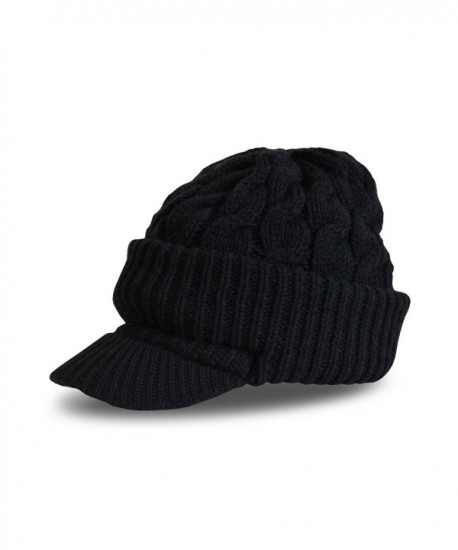 Newsboy Cable Knitted Hat for Women in Black- Charcoal- Light Grey- Off White - Black_Heavyweight - CQ11N4RT8FV
