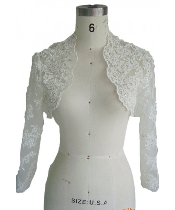 EllieHouse Women's Lace Wraps Wedding Bridal Bolero Jacket With Pearls WJ16 - White - CE12MMUS2MZ