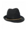Women's Classic Brim Knit Fedora Vented Cotton Summer Beach Sun Hat - Black - CF12I8OCWFH