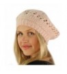 Winter Warm Pretty Open Weave Knit Beret Tam Beanie Skully Hat Ski Cap - Pink - C111G7ZCPAL