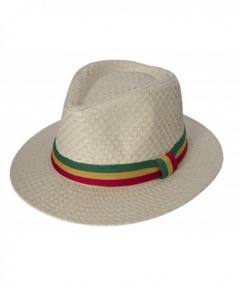 Straw Fedora Hat w/ Rasta Band - Natural - CL11L6VJ6OZ