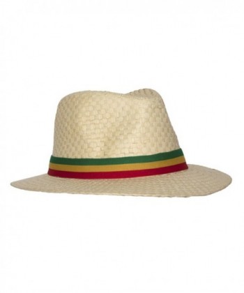 Straw Fedora Hat Rasta Band