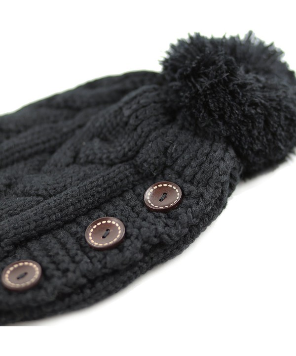1000CMH-Women's Knit Beanie with Buttons and Pom Pom Winter Hat Black2 ...