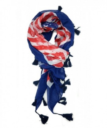 USA Flag Scarf- Patriotic- Red- White and Blue American Flag Scarf - Square Pom Pom - CD1827LARAR