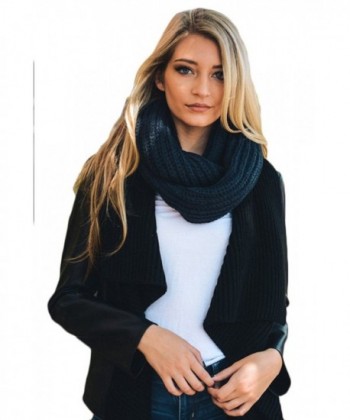 Aris Womens Thick & Chunky Chic Cable Knit Infinity Bundle Scarf & Bag - Navy - CI12O4XFQ0T