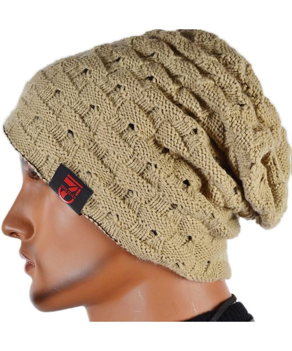 Men Reversible Slouchy Beanie Hat Unisex Skull Hat - Beige - CH11HGNY74B