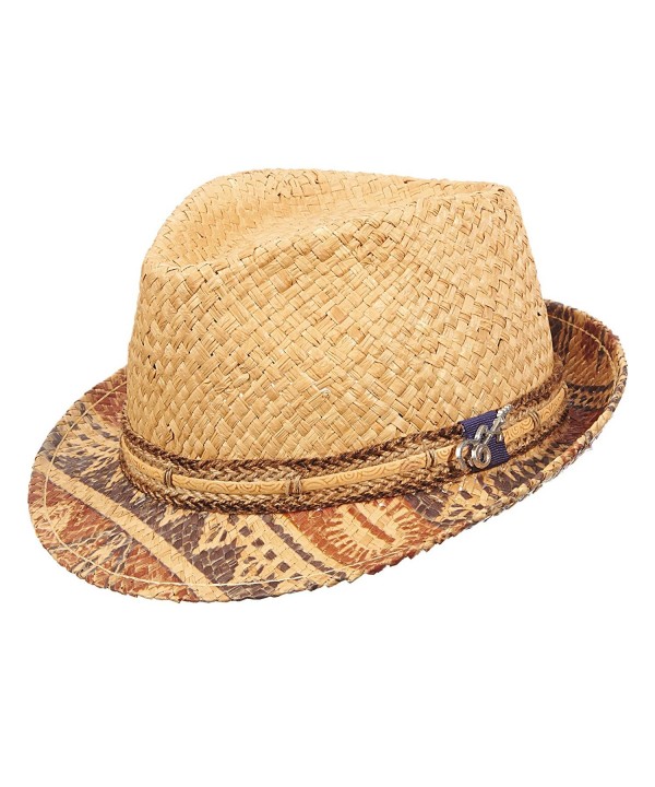 Santana Seminole Raffia with Printed Brim Fedora Hat - CW11U2D6XTJ