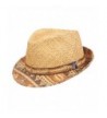 Santana Seminole Raffia with Printed Brim Fedora Hat - CW11U2D6XTJ