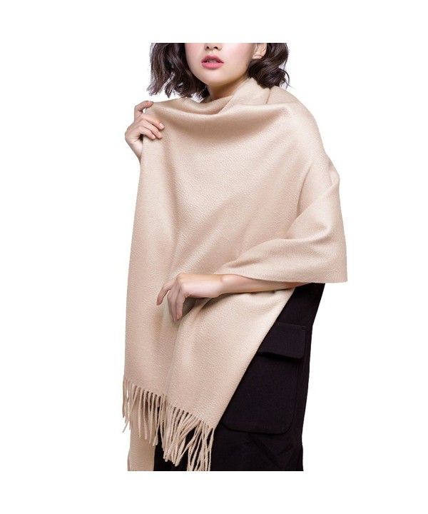 100% Lambswool Winter Scarf with Tassels for Women Oversized Scarf Wraps Wool Shawl - Beige - CM186C62G3Y