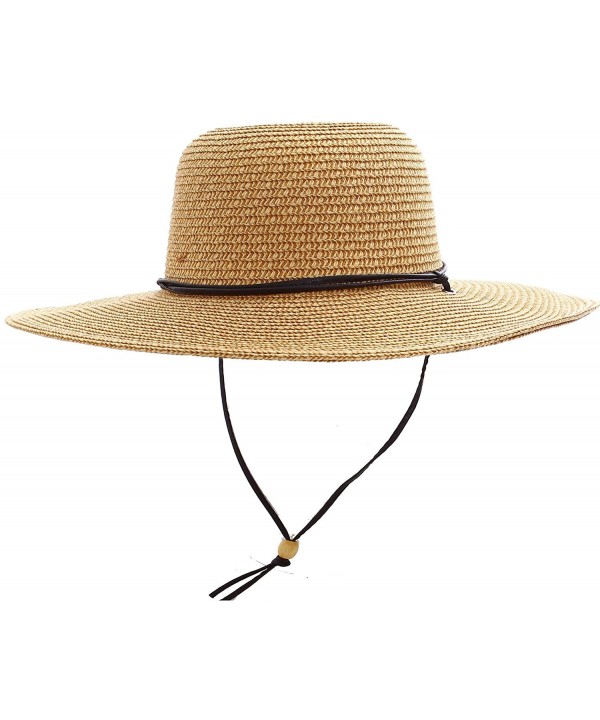 Simplicity Women's Sun Protecting Large Brim Straw Hat w/ Chin Strap - Natural-brown - CU119BUNJZZ