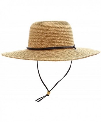 Simplicity Women's Sun Protecting Large Brim Straw Hat w/ Chin Strap - Natural-brown - CU119BUNJZZ