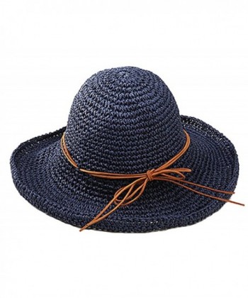 wanture Women's Wide Brim Caps Foldable Summer Beach Sun Straw Hats - Navy - CY185D0E8HE