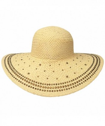 Port Classic Wide Brim Floppy Sun Hat w/Metallic Studs - Beige - CY17XHWZSG3