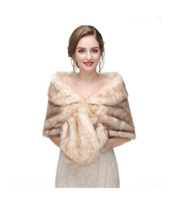 LMBRIDAL Women's Bridal Wraps Faux Fur Shawl Wedding Bolero Formal Jacket MPJ02 - Dark Champagne - CA1880CZ3CE