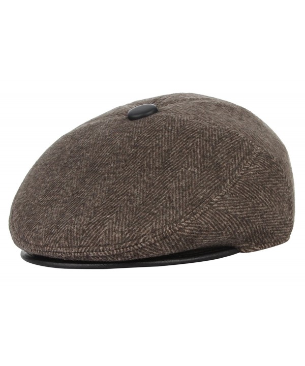 Gemvie Men's Woolen Earflap Newsboy Beret Hat Cabbie Flap Cap with Earmuff - Brown - CX187DEXMX9