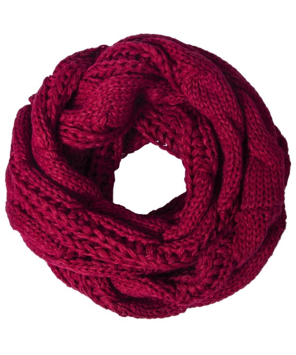 Loritta Womens Winter Warm Ribbed Thick Knit Infinity Scarf Circle Loop Cowl Scarf - Red Wine - CH1859DWQMN