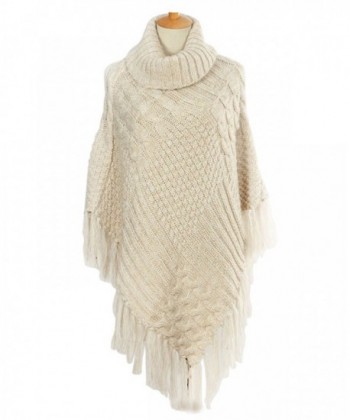 Camellia12 Chunky Knit Turtleneck Tassels Poncho Sweater Shawl Wrap Blanket Cape - C9186SDH0CE