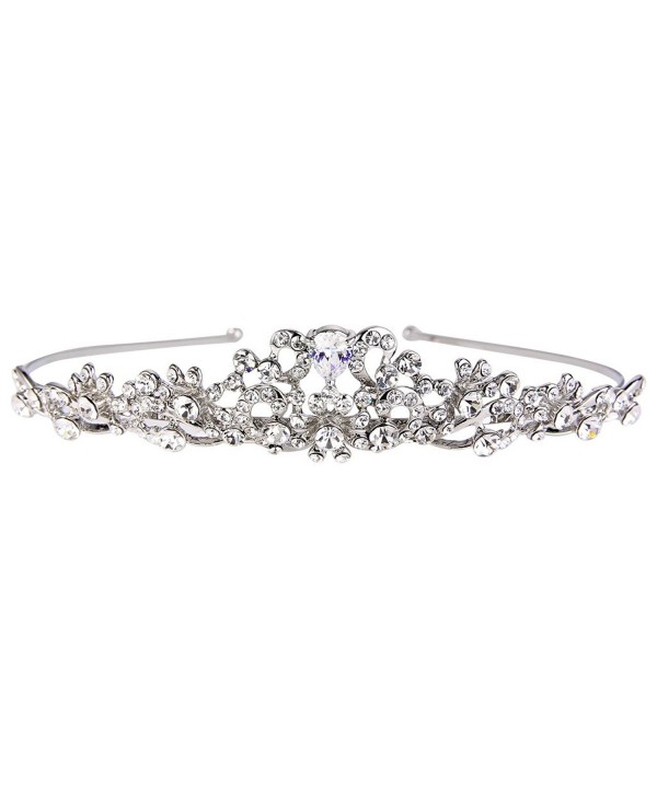 EVER FAITH Women's Austrian Crystal Vintage Inspired Flower Knot Hair Band Tiara Clear Silver-Tone - CN12N1J6MPP