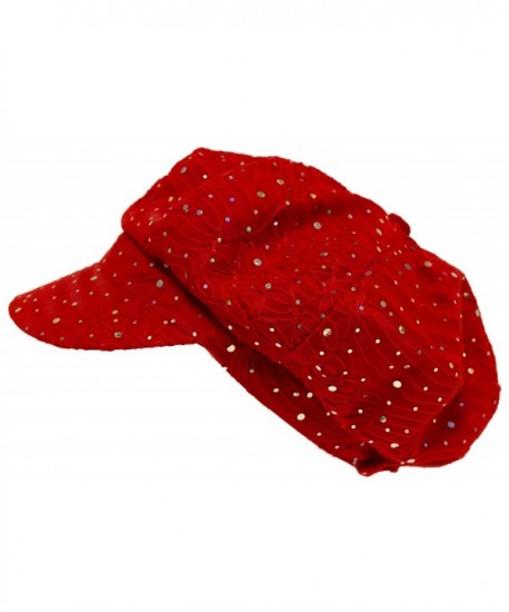 Red Sparkle Newsboy Cap / Red Hat Ladies - C6113R9KKD5