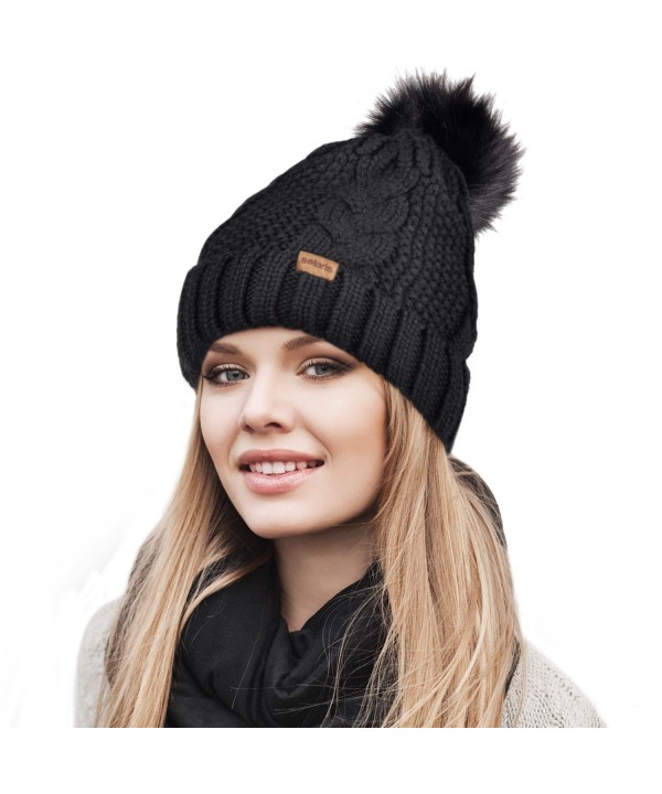 Womens Pom Pom Beanie Winter Hat Stretch Soft Knit Skull Ski Cap- Best Gifts For Birthday- Holiday - Black - CD186YH3H04