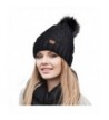 Womens Pom Pom Beanie Winter Hat Stretch Soft Knit Skull Ski Cap- Best Gifts For Birthday- Holiday - Black - CD186YH3H04