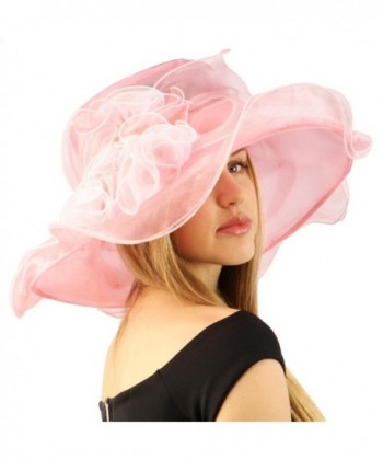 Fancy Kentucky Derby Floppy Ruffle Exotic Floral Organza Church Hat - Pink - CO11JYWRF2X