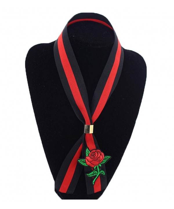 ALAIX Chic Embroidery Skinny Scarf Tie Chocker Neckerchief for Women - Black - CW187Z2YMAN
