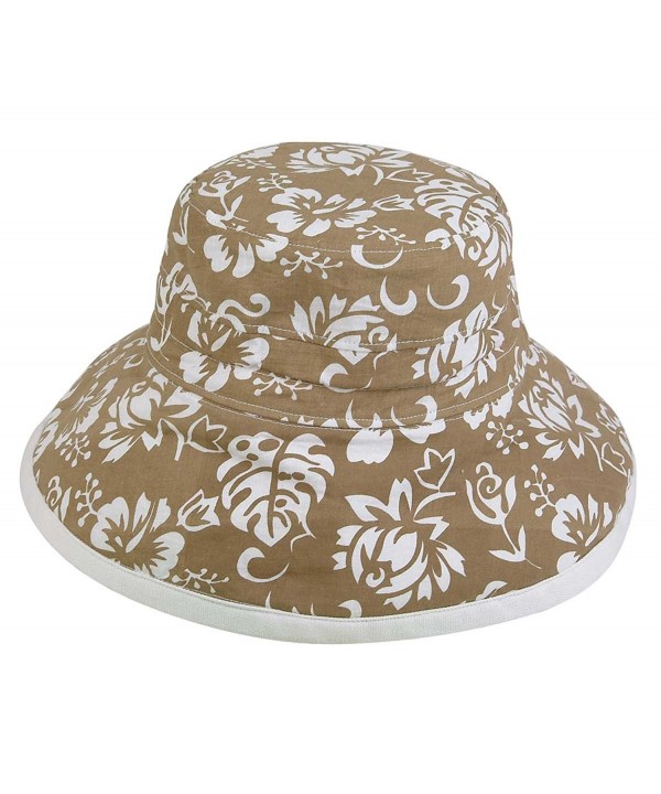 Womens New Floral Bucket Hat Cotton Canvas Reversible Sun Hat Khaki ...