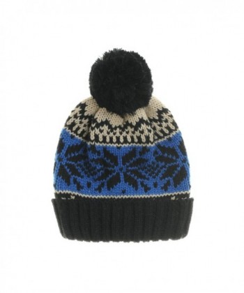 WITHMOONS Knitted Fairs Isle Nordic Bobble Pom Beanie Hat CR5169 - Black - CJ12B4UANKR