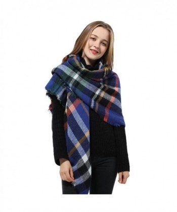 Women's Plaid Blanket Scarf Winter Scarf Large Winter Tartan Checked Wrap Shawl - A: Deep Blue Assorted - CB186WRAMWS