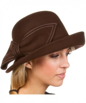 Sakkas Bobbi Vintage Style Wool Cloche Bell Derby Hat - Chocolate - CF11HNV3KNZ