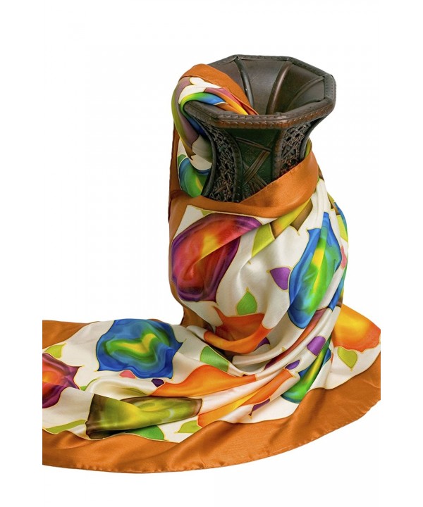 TexereSilk Women's 100% Silk Square Scarf - Luxury Gift Ideas for Her AS0020 - Mahogany Border - C711224ZSZV