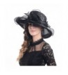 FORBUSITE Women Corrugated Church Wide Brim Dress Hat With Rose Accent - Black - CL12EEXAEUP