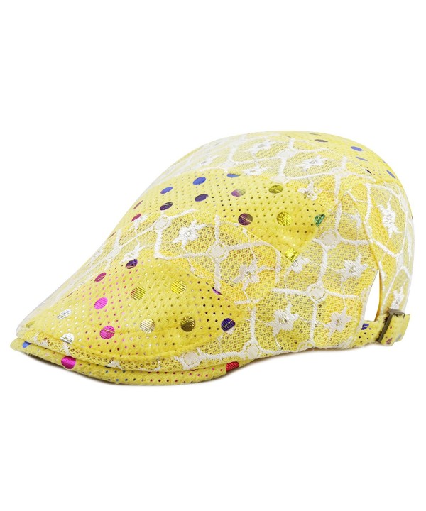 The Hat Depot New Cool Lace Mesh Colorful Polka Dot Newsboy Ivy Trendy Hat - Yellow - CF12EF8Y45L