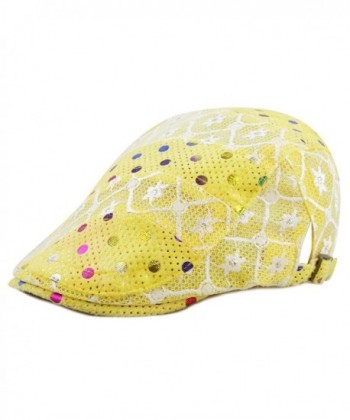 The Hat Depot New Cool Lace Mesh Colorful Polka Dot Newsboy Ivy Trendy Hat - Yellow - CF12EF8Y45L