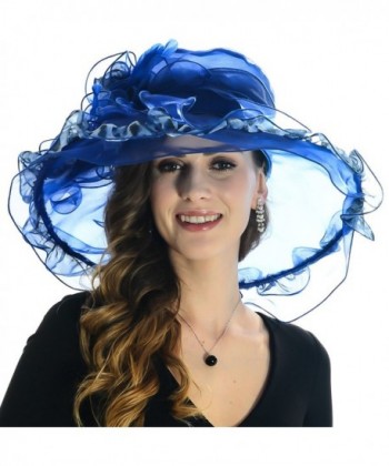 Navy Sexy Women Leopard Ruffle Kentucky Derby Church Organza 17cm Wide Brim Sun Hat - CN11N0BUN4L