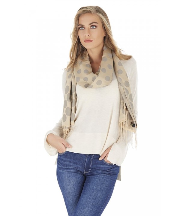 Premium Polka Dot Fashion Scarf and Shawl - Pashmina 4 Season Luxury Wrap - 26"x70" - Beige - C012O1VBEH3