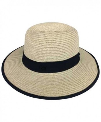 JOYEBUY Womens UPF50 Foldable Summer Straw Hat Wide Brim Fedora Sun Beach Hat - Style E-khaki - CY18CD9CEEZ